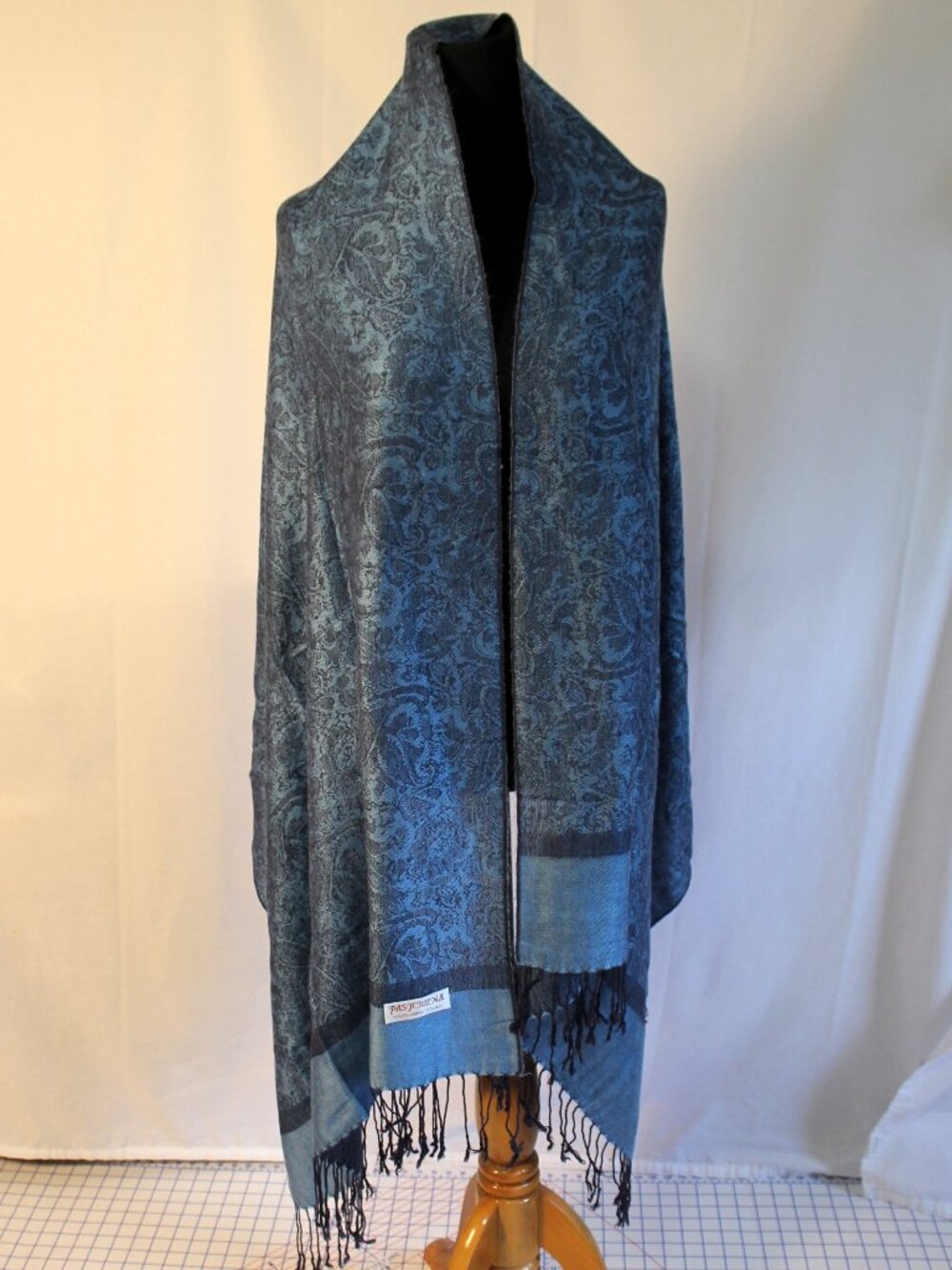 Blue Paisley Silk Blend Pashmina Wrap
